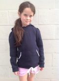 Long sleeve hooded top with pocket and gathered sleeves