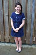 Dress with elastic waist and rolled short sleeve