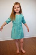 Elastic waist dress with three quarter elastic sleeves